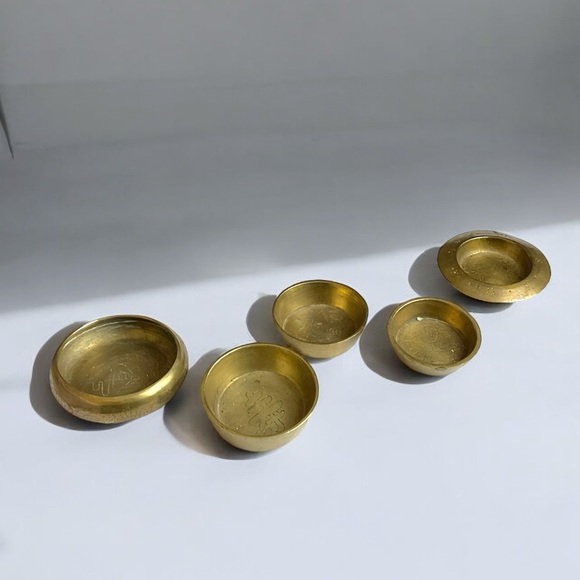 🌺5 Antique Chinese Brass Nesting Bowls/Cups - Picture 2 of 11